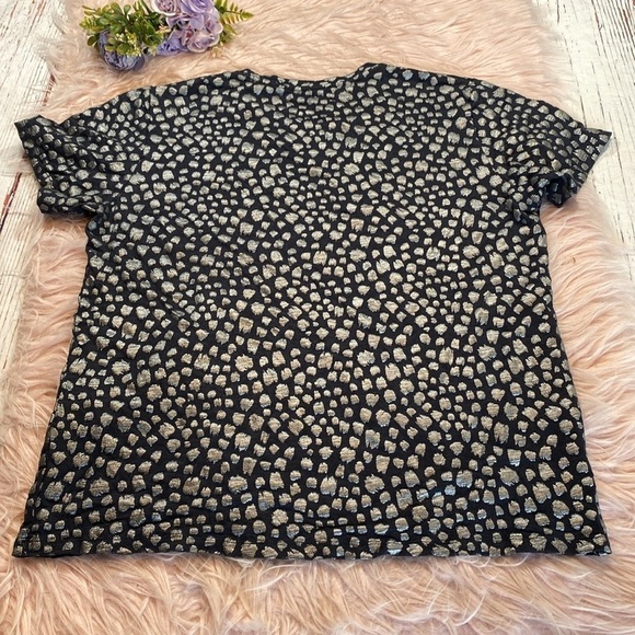 Majestic Filatures Deluxe Navy Linen Metallic Pattern Short Sleeve Tee sz 3 - Picture 9 of 9
